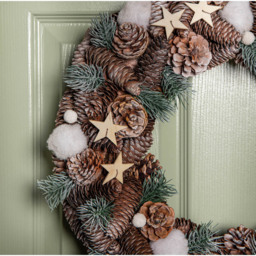 Samuel Alexander Frosted Christmas Wreath with Pine Cones and Wooden Stars 50cm - Size: 50 x 9 x 9cm - Multi - Wilko - thumbnail 5