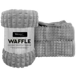 Velosso Silver Waffle Plush Throw 200 x 240cm - Size: 200 x 240 x 1cm - Wilko - thumbnail 1