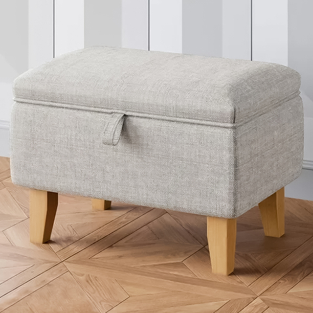 Living and Home Grey Linen Upholstered Storage Ottoman - Wilko - image 1