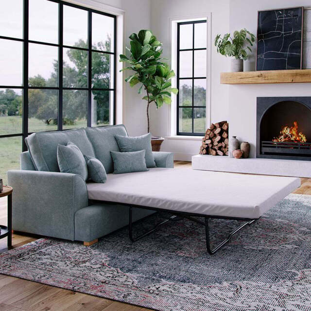 Alba City 2 Seater Fine Blue Fabric Sofa Bed - Grey - Wilko - image 1