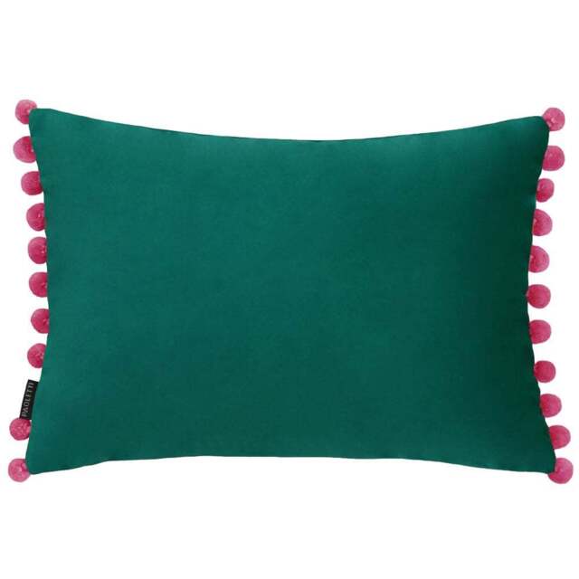 Paoletti Fiesta Teal Berry Pom Pom Velvet Cushion - Size: 50 x 35 cm - Multi - Wilko - image 1