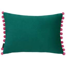 Paoletti Fiesta Teal Berry Pom Pom Velvet Cushion - Size: 50 x 35 cm - Multi - Wilko - thumbnail 1