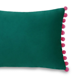 Paoletti Fiesta Teal Berry Pom Pom Velvet Cushion - Size: 50 x 35 cm - Multi - Wilko - thumbnail 4