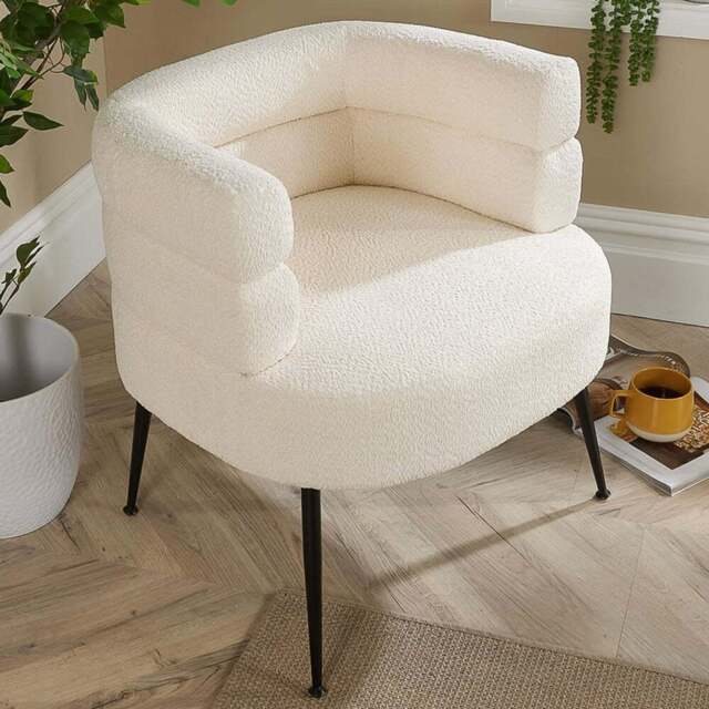 Home Source Cream Boucle Teddy Fur Barrel Accent Chair - Size: Single - Wilko - image 1