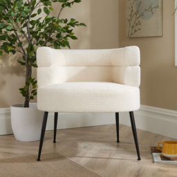 Home Source Cream Boucle Teddy Fur Barrel Accent Chair - Size: Single - Wilko - thumbnail 6