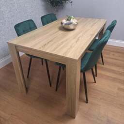 Portland 4 Seater Square Velvet Dining Set Oak Effect and Green - Multi - Wilko - thumbnail 5