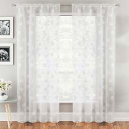Tyrone Textiles Sienna White Floral Trail Embroidered Rod Pocket Voile Panel Curtains 140 x 183cm - Size: W 140 x D 183cm - Wilko - thumbnail 1