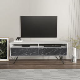 Decorotika Flay 2 Door 2 Shelf Black Marble Effect and White TV Unit - Size: 53.2 x 140 x 35cm - Multi - Wilko - thumbnail 3