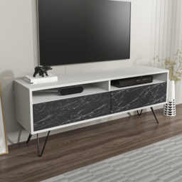 Decorotika Flay 2 Door 2 Shelf Black Marble Effect and White TV Unit - Size: 53.2 x 140 x 35cm - Multi - Wilko - thumbnail 1