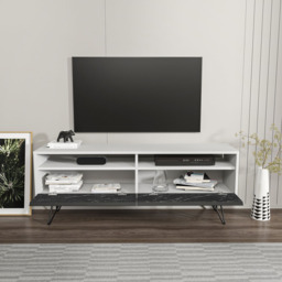 Decorotika Flay 2 Door 2 Shelf Black Marble Effect and White TV Unit - Size: 53.2 x 140 x 35cm - Multi - Wilko - thumbnail 5