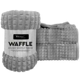 Velosso Silver Waffle Plush Throw 150 x 200cm - Size: 150 x 200 x 1cm - Wilko - thumbnail 1