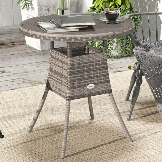 Outsunny Round Rattan Dining Table Grey - Size: 70 x 70 x 73cm - Wilko