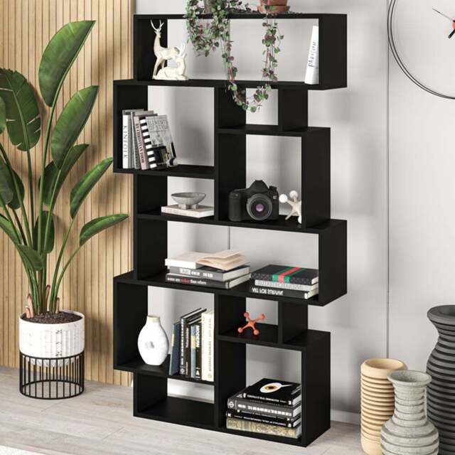 Decortie Karmato 10 Shelf Black Bute Slim Asymmetric Tall Freestanding Bookcase - Wilko - image 1