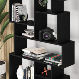 Decortie Karmato 10 Shelf Black Bute Slim Asymmetric Tall Freestanding Bookcase - Wilko - thumbnail 4