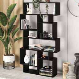 Decortie Karmato 10 Shelf Black Bute Slim Asymmetric Tall Freestanding Bookcase - Wilko - thumbnail 1