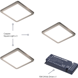 Sorrelis Caspian Aluminium Square Natural White 3 Under Cabinet Light Kit - Size: 0.65 x 9.9 x 9.9cm - Silver - Wilko - thumbnail 4
