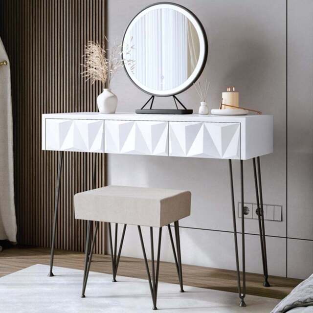 CARME Home Claudia White and Black Belle LED Mirror Dressing Table with Stool - Size: 29 x 51.5 x 114cm - Multi - Wilko - image 1