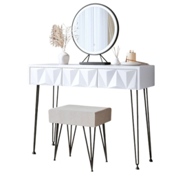 CARME Home Claudia White and Black Belle LED Mirror Dressing Table with Stool - Size: 29 x 51.5 x 114cm - Multi - Wilko - thumbnail 3