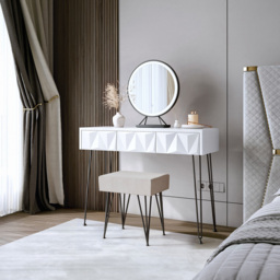 CARME Home Claudia White and Black Belle LED Mirror Dressing Table with Stool - Size: 29 x 51.5 x 114cm - Multi - Wilko - thumbnail 7