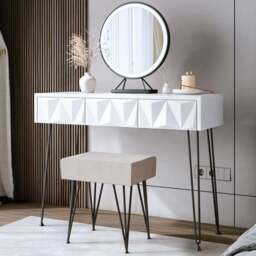 CARME Home Claudia White and Black Belle LED Mirror Dressing Table with Stool - Size: 29 x 51.5 x 114cm - Multi - Wilko