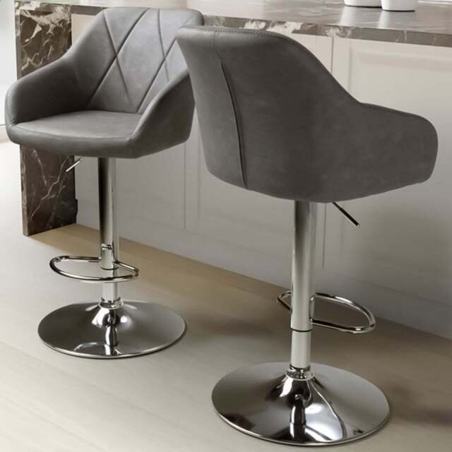 Shankar Serena Charcoal Leather Bar Stool Set of 2 - Grey - Wilko - image 1