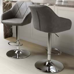 Shankar Serena Charcoal Leather Bar Stool Set of 2 - Grey - Wilko - thumbnail 1