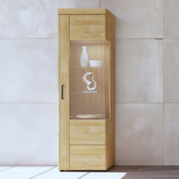 Florence Cortina Single Door Grandson Oak Right Hand Tall Display Cabinet - Size: 37 x 57 x 195cm - Brown - Furniture to Go - Wilko