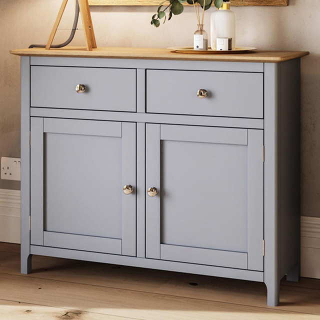 FWStyle Taberno 2 Drawer 2 Door Dove Grey and Oak Sideboard - Size: 76 x 96 x 33cm - Wilko - image 1