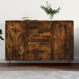 vidaXL 2 Door 2 Drawer Smoked Oak Sideboard - Size: 70 x 101.5 x 35cm - Brown - Wilko - thumbnail 1