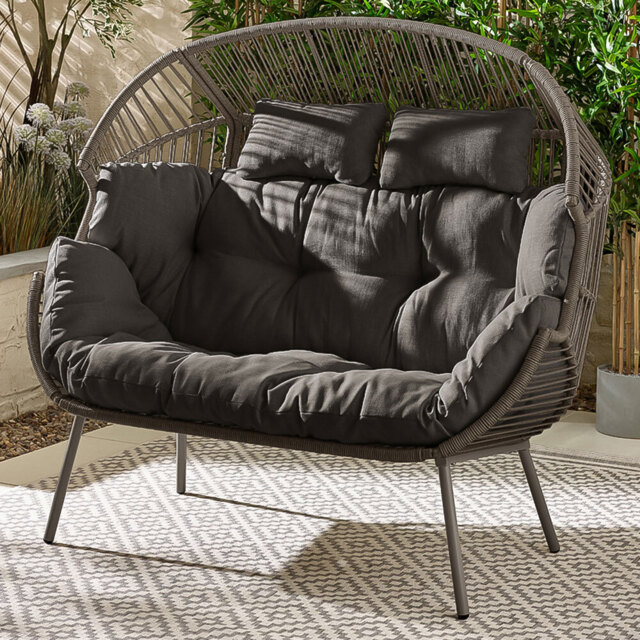 Furniturebox Veza 2 Seater Rattan Grey Egg Chair with Cushion - Wilko - image 1
