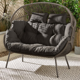Furniturebox Veza 2 Seater Rattan Grey Egg Chair with Cushion - Wilko - thumbnail 1