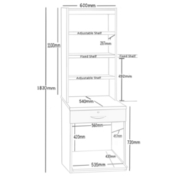 R White Cabinets Single Drawer 4 Shelf Printer Desk Stand with Hutch Brown - Size: 182.8 x 60 x 54cm - Wilko - thumbnail 6