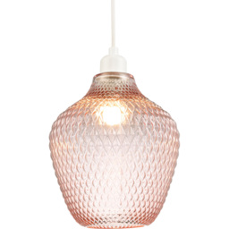 Happy Homewares Soft Blush Pink Curvy Diamond Etched Glass Pendant Shade - Size: 25 x 21 x 21cm - Wilko - thumbnail 4