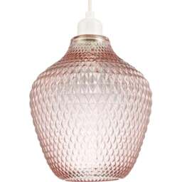 Happy Homewares Soft Blush Pink Curvy Diamond Etched Glass Pendant Shade - Size: 25 x 21 x 21cm - Wilko