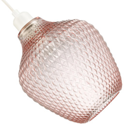 Happy Homewares Soft Blush Pink Curvy Diamond Etched Glass Pendant Shade - Size: 25 x 21 x 21cm - Wilko - thumbnail 5
