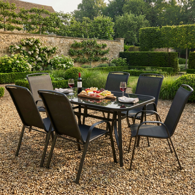 Outdoor Essentials Palma Air Tex 6 Seater Dining Set Black - Wilko