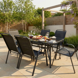 Outdoor Essentials Palma Air Tex 6 Seater Dining Set Black - Wilko - thumbnail 4
