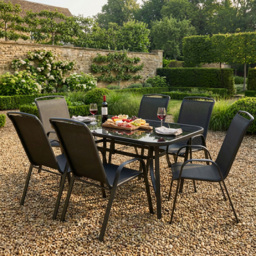 Outdoor Essentials Palma Air Tex 6 Seater Dining Set Black - Wilko - thumbnail 1
