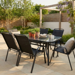 Outdoor Essentials Palma Air Tex 6 Seater Dining Set Black - Wilko - thumbnail 6