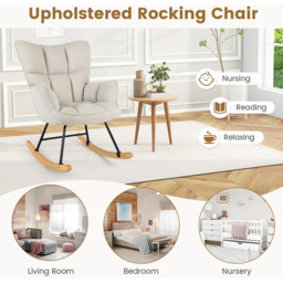 Costway Beige Linen High Backrest Nursery Rocking Chair - Size: 74 x 72 x 38cm - Cream - Wilko - thumbnail 7