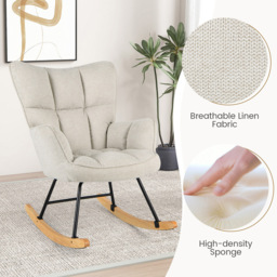 Costway Beige Linen High Backrest Nursery Rocking Chair - Size: 74 x 72 x 38cm - Cream - Wilko - thumbnail 6