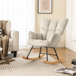 Costway Beige Linen High Backrest Nursery Rocking Chair - Size: 74 x 72 x 38cm - Cream - Wilko - thumbnail 4
