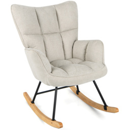 Costway Beige Linen High Backrest Nursery Rocking Chair - Size: 74 x 72 x 38cm - Cream - Wilko - thumbnail 3
