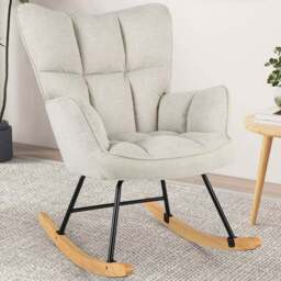Costway Beige Linen High Backrest Nursery Rocking Chair - Size: 74 x 72 x 38cm - Cream - Wilko