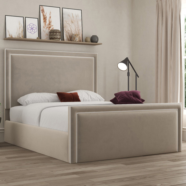 DS Living Verona Single Bistra Beige Piping Bed Frame - Cream - Wilko - image 1