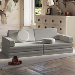 tectake Lilly Grey 8 Piece Thick Padding Kids Sofa - Size: 45 x 120 x 60cm - Wilko - thumbnail 1