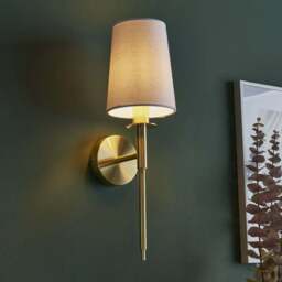 Merano Florence Satin Brass and Vintage White Fabric Wall Lamp - Size: 17 x 13 x 44.8cm - Wilko - thumbnail 3