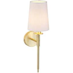 Merano Florence Satin Brass and Vintage White Fabric Wall Lamp - Size: 17 x 13 x 44.8cm - Wilko