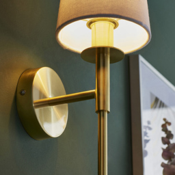 Merano Florence Satin Brass and Vintage White Fabric Wall Lamp - Size: 17 x 13 x 44.8cm - Wilko - thumbnail 5