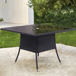 Living and Home Square Rattan Glass 4 Seater 105cm Dining Table Black - Wilko